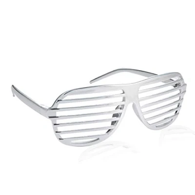 Image of Komonee Silver Shutter Shades Fun Novelty Plastic Party Retro Fancy Dress Costume Prop Rave Club Eyewear Disco Adults 80&#039;s Sunglasses