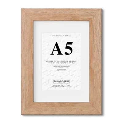Image of Fabian Clarke London® A5 Modern Oak Wooden Picture Photo Frame with White A6 Mount to Hang Portrait or Landscape