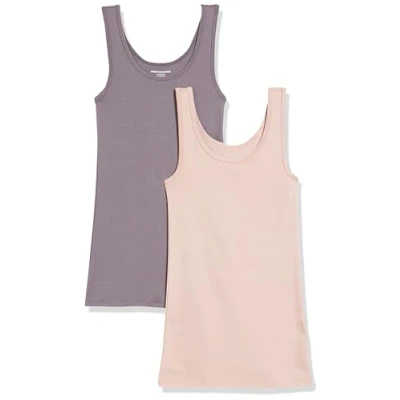 Image of Amazon Essentials Women&#039;s Slim fit Tank, Pack of 2, Blush/Mauve, S