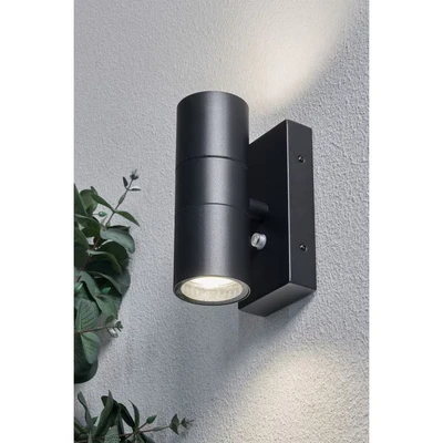 Image of Twin Wall Spotlight 2x GU10 Black IP65 with Photocell Forum Leto