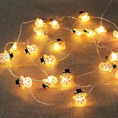 Image of Eledreme Snowman Fairy Lights, 2 m 20 LED Christmas Decoration Indoor Light Curtain Outdoor, Warm White Lights Battery, Battery for Party, Christmas, Balcony