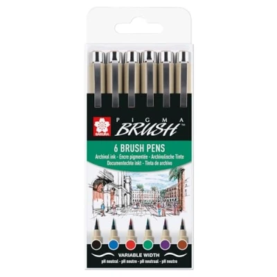 Image of Sakura Pigma Brush Set 6 Colours (POXSDKBR6)