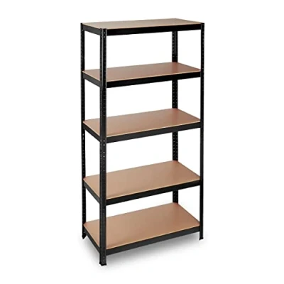 Image of Relaxdays Heavy duty Shelving, Capacity 875 kg, 5 Tiers, Plug In, Garage, HxWxD 180 x 90 45cm, Steel, MDF, Black