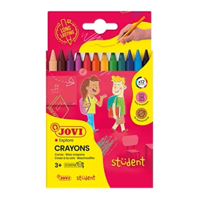 Image of Jovi Plasticolor Wax Crayons for Ages 3+ Odourless, Easy to Wash, Shatterproof, Erasable, 12 Colours in a Box
