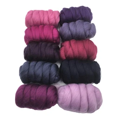 Image of Berrylicious 250gm Pack of 10 Merino Wool Tops for Needle &amp; Wet Felting and Spindle Spinning