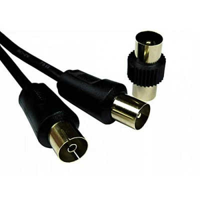 Image of TV Aerial Fly Lead with Male Adapter Coupler Coaxial Cable to Female Antenna AV Coax Extension GOLD Plated Connectors (7M Female, Black)