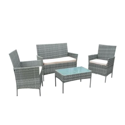 Image of Neo® 4 Piece Rattan Outdoor Furniture Sofa Table Chair Set Garden Patio Conservatory Available in Black or Grey (Grey)