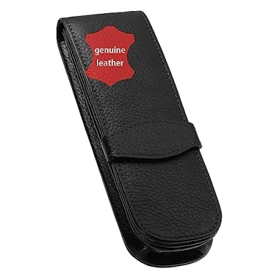 Image of ONLINE Leather pen case, made of genuine leather, black, for three pens, an elegant accessory him and her