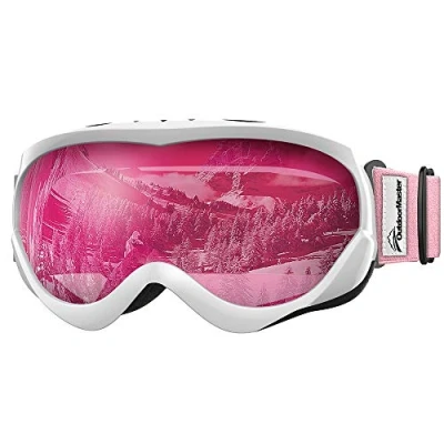 Image of OutdoorMaster Kids Ski Goggles Helmet Compatible Snow for Boys &amp; Girls with 100% UV Protection (White Pink Frame + VLT 46% Lens)