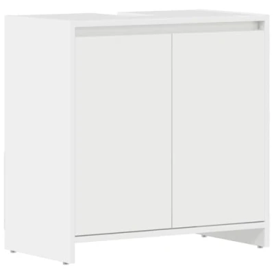 Image of vidaXL High Gloss Bathroom Cabinet, White, Engineered Wood, 1 Compartment and 2 Door Storage Solution, 60x33x61 cm, Assembly Required