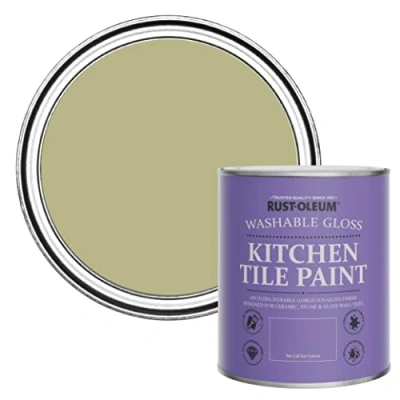 Image of Rust Oleum Green Water Resistant Kitchen Tile Paint in Gloss Finish Sage 750ml
