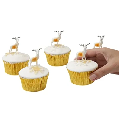 Image of Evelay Cake Toppers Merry Christmas Decoration 6 10 Pieces Cupcake (5 Mini Reindeer) Multi Purpose