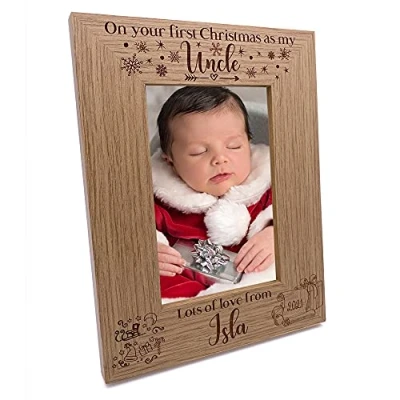 Image of Personalised My First Christmas as Uncle Portrait Photo Frame Keepsake (5 x 7 Inch)