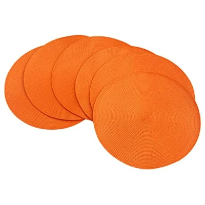 Image of SCF2017 Round Woven Plastic Placemats 38cm Stylish and Practical Dining Table Mats,Set of 6,Orange