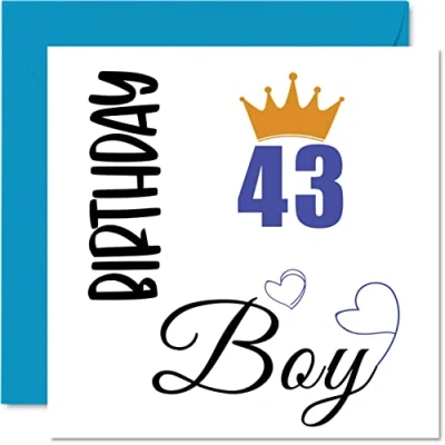Image of 43rd Birthday Card for Men Boy Happy Cards 43 Year Old Man Dad Brother Uncle Cousin Friend Nephew, 145mm x Forty Three Third Bday Greeting Gift