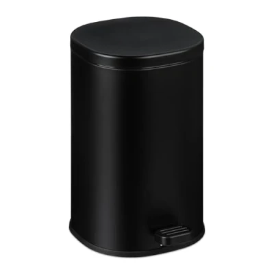 Image of Relaxdays Bathroom Waste, 5 Litre, Soft Close Cosmetics Trash Can, Matt Finish, Removable Inner Bin, Pedal, Black, Iron, 20 x 10 2.5 cm