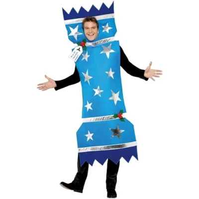 Image of Smiffys Christmas Cracker Costume, Blue with Tabard, Adult Fancy Dress, Santa Dress Up Costumes