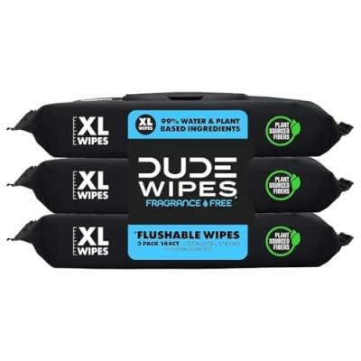 Image of Dude Wipes Flushable Wet Dispenser (3 Packs 48 Wipes), Unscented with Vitamin E &amp; Aloe for at Home Use, Septic and Sewer Safe