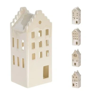 Image of 15cm White Ceramic LED Christmas House Light Up Ornament Festive Decoration Village Design Varies One Supplied