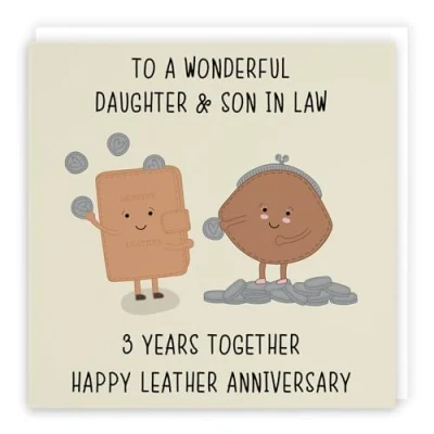 Image of Hunts England Large Daughter And Son In Law 3rd Anniversary Card To A Wonderful &amp; 3 Years Together Happy Leather Iconic Collection 210 x mm
