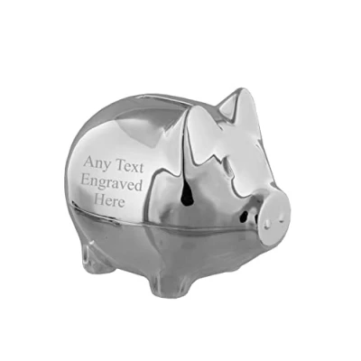 Image of [Custom] Personalised Engraved Silver plated Piggy Bank Money Box Christening / Birthday Baby Gift