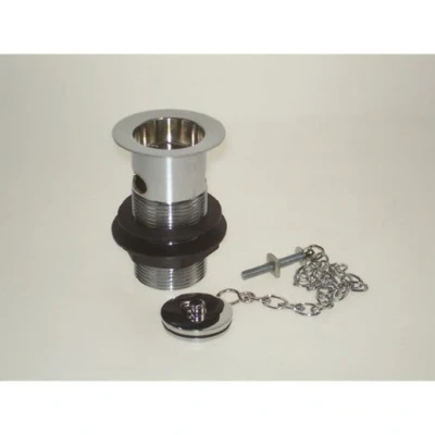 Image of Embrass Peerless 201577 1 1/4inch Brass Basin Waste Slotted Plug Brazed Chain Stay Chrome Plated