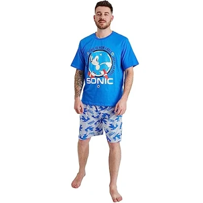 Image of Sonic The Hedgehog Mens Short Pyjamas Gamer Gaming (Sonic, L)