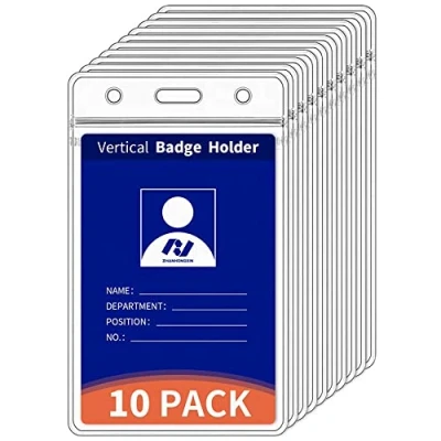 Image of VOVIGGOL 10 Pack Extra Thick Vertical ID Badge Holder Clear Card for Breakaway Lanyard, Key Plastic with Waterproof Resealable, Name Tag Protector Office School