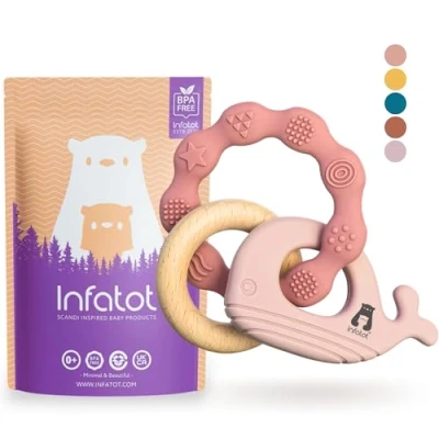 Image of Infatot® Teething Toys for Baby MultiTexture Teethers 0 6 Months, Essentials Newborn Shower Gifts, Silicone Babies Months Pink and Salmon