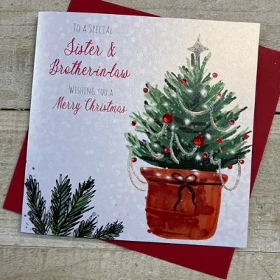 Image of WHITE COTTON CARDS SISTER &amp; BROTHER IN LAW CHRISTMAS TREE CARD, HAND FINISHED (C23 64)