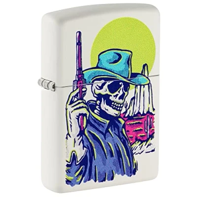 Image of Zippo Wild West Skeleton Design White Matte Pocket Lighter