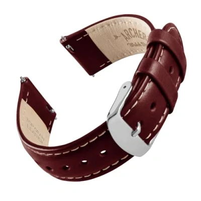 Image of Archer Watch Straps Top Grain Leather Quick Release (Mahogany/Natural White Thread, 18mm)