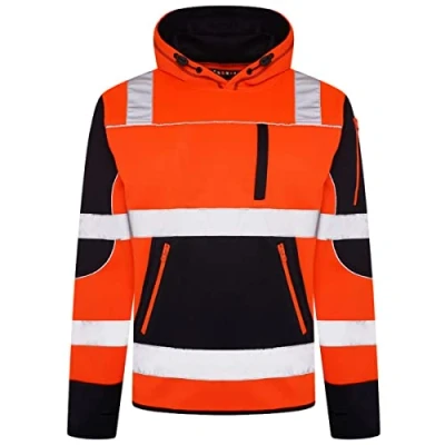 Image of Hi Vis Hoodie Reflective Safety Security Pullover Protective Workwear Sweatshirt Orange/Navy