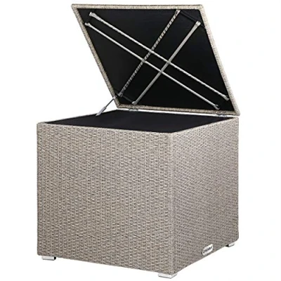 Image of CASARIA® Polyrattan Garden Cushion Storage Box With Lid 318 Litres Capacity 75x75x70cm Waterproof Weatherproof Outdoor Organiser Chest Gas Pressure Lifting Spring Cream