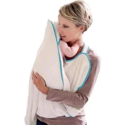 Image of Cuddledry Hands Free Baby Bath Towel Luxuriously Soft Bamboo &amp; Cotton Hooded Apron for Safe Babies Bathtime Perfect Newborn Gift Blue Edging