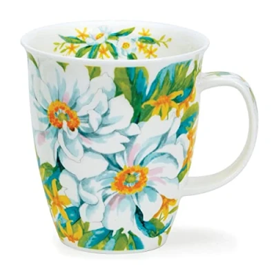 Image of Dunoon Nevis 0.48L Fine Bone China Mug White Anemones (Yellow)
