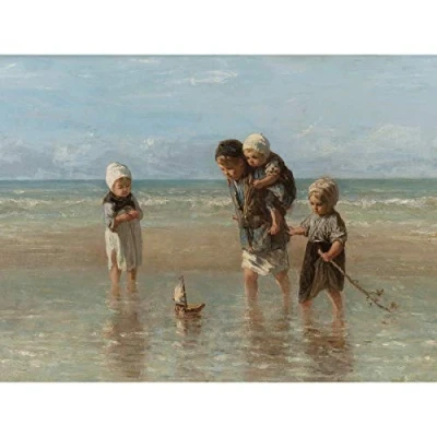Image of Artery8 Jozef Israels Children Of The Sea Bathing Painting Premium Wall Art Canvas Print 18X24 Inch