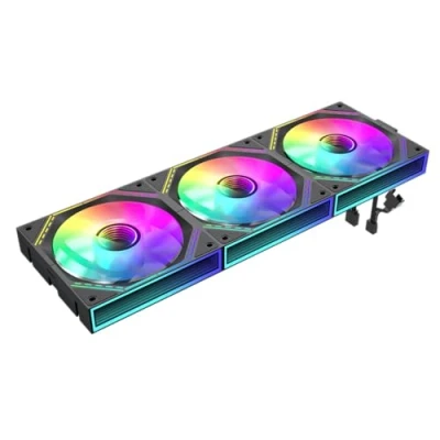 Image of GameMax FN12A S3I 120mm Linked PC Case Fans Black with Infinity Mirror Center ARGB 5V 3pin Aura Sync 800 1600 RPM 4pin PWM Triple Pack
