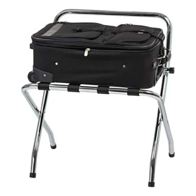 Image of IRIS USA Chrome Steel Foldable Suitcase Luggage Rack, Polyester, Silver, with Support Bar