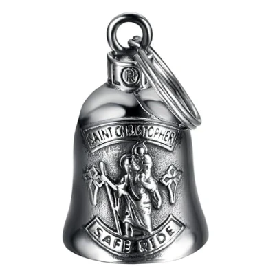 Image of Mocy Bell Clochette moto Saint Christopher Safe Ride Guardian Gremlin Acier inoxydable Argent