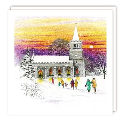 Image of Tracks Publishing Charity Christmas Cards Winter Church Service at Sunset Eco Friendly Pack of 5