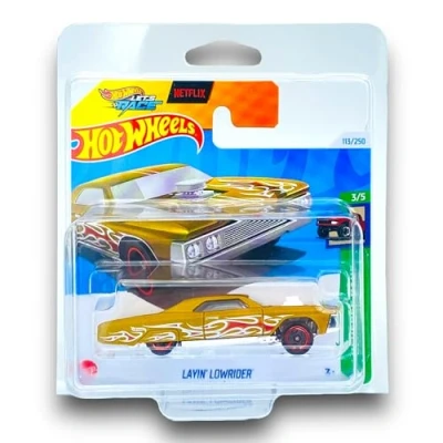 Image of Hot Wheels Layin&#039; Lowrider (Gold, Red &amp; White) 3/5 HW Reverse Rake 2024 113/250 (Short Card) COMES IN A GENUINE KLAS CAR KEEPER PROTECTOR CASE HTD39