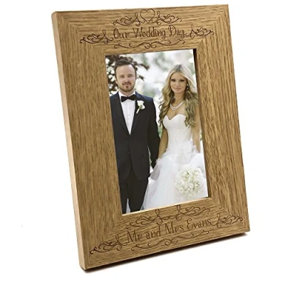 Image of ukgiftstoreonline Elegant Personalised Our Wedding Day Wooden Photo Frame Gift (5 x 7 Inch)