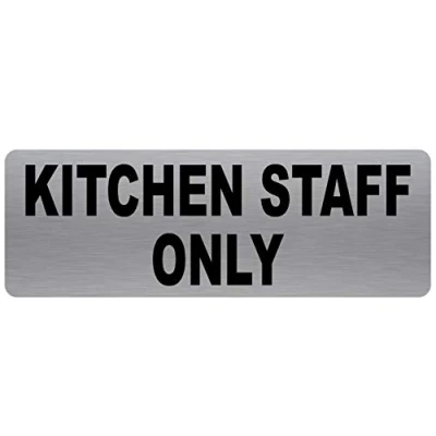 Image of METAL Kitchen Staff ONLY Sign TEXT Brushed Silver Aluminium Warning Safety Security Door Notice Office Shop Warehouse Restaurant Pub School Cafe