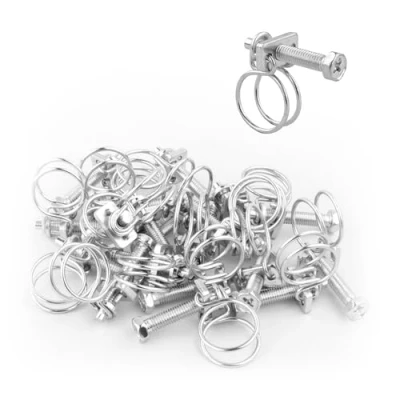 Image of KCT 20 Pack 13 16mm Double Wire Hose Pipe Clamps Universal Adjustable Metal Clips for Fuel/Air Line/Tube/Plumbing/Hosepipe
