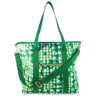 Image of kate spade new york Large Capacity Insulated Cooler Tote Bag, Soft Sided Portable Beach for Women with Shoulder Strap and Top Straps, Daisy Gingham, Green, 19.5 L, Classic