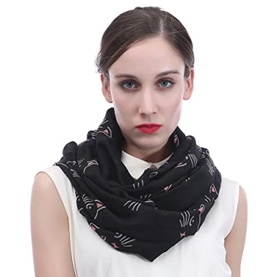 Image of Cat Print Women&#039;s Infinity Scarf Snood Lightweight (Black)