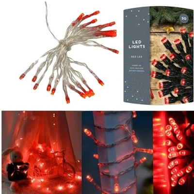 Image of SRVertex 20x LEDs Christmas Chasing Lights Red Theme LED Battery Powered String 30CM Cable Wire Shining Decoration Lightning for Gifts