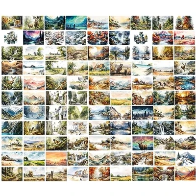 Image of The Drawn Animal Art Box 100 Postcards of Animals in Watercolours Different Designs (100 Painted Landscapes)