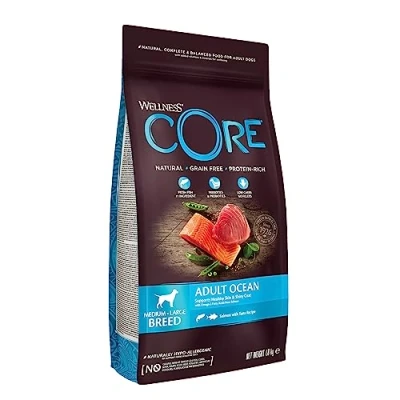 Image of Wellness CORE Adult Ocean, Dry Dog Food, Food For Healthy Skin and Shiny Coat, Grain Free, High Fish Content, Salmon &amp; Tuna, 1.8 kg